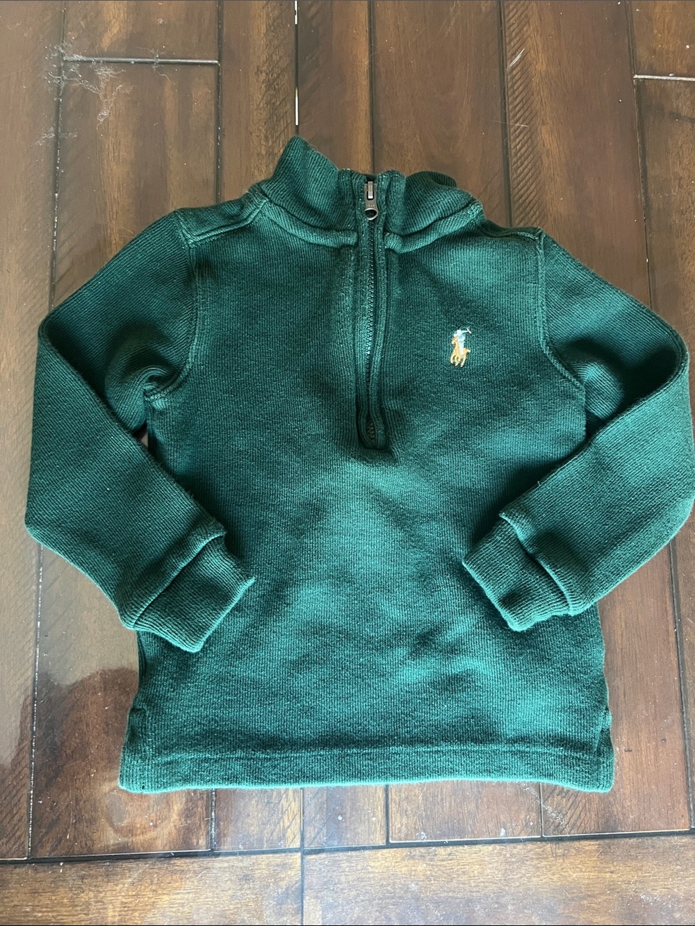 Ralph Lauren Kids Green Quarter-Zip Pullover with Gold Pony